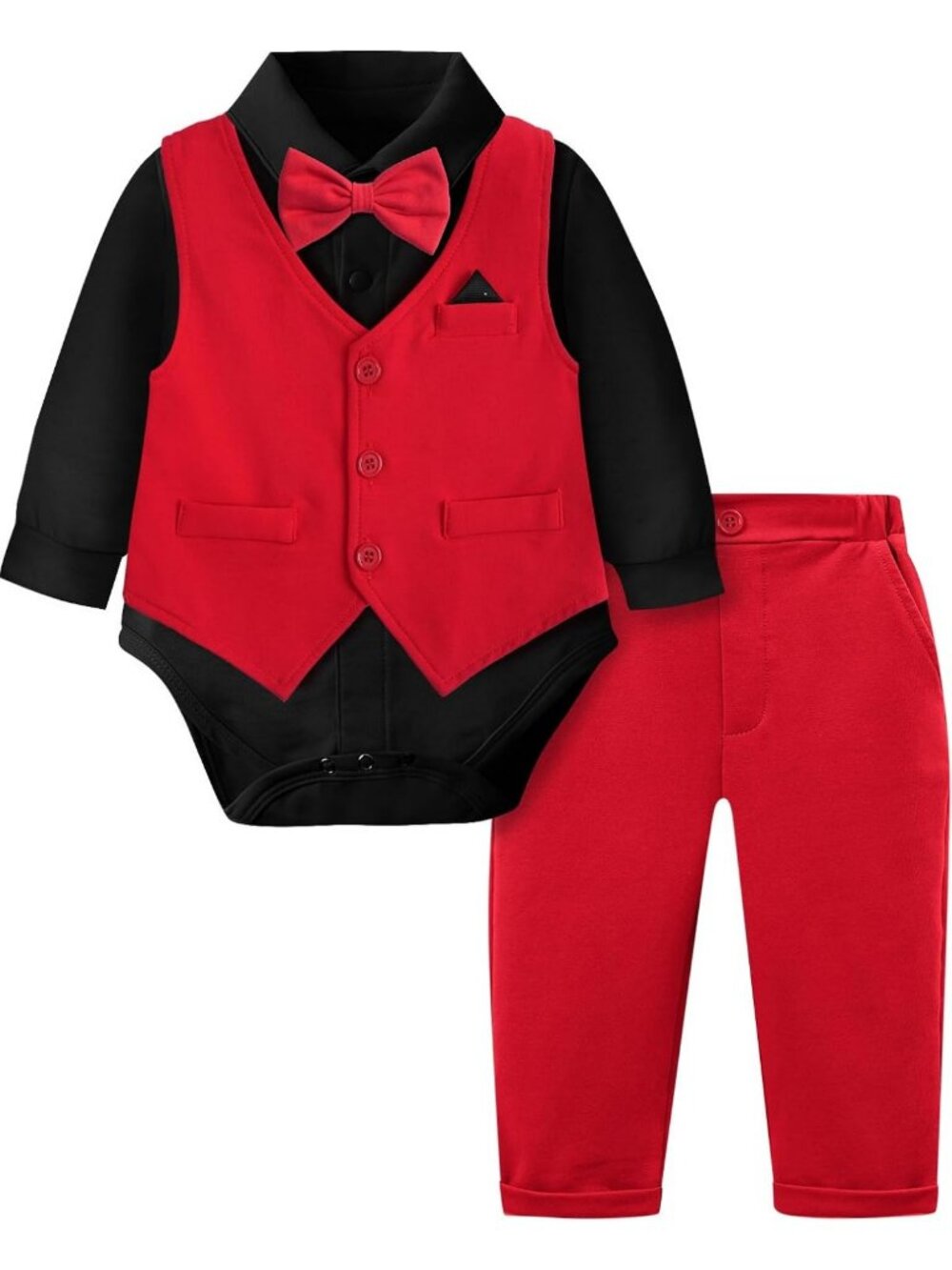 Adorable 4-Piece Baby Boy Outfit Set - Shirt, Pants, Bowtie & Vest (3-18M)